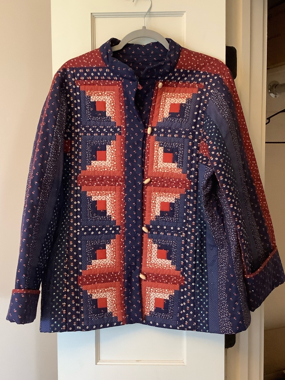 Handmade Quilted Patchwork Utility Tamarack Jacket in Navy and Red